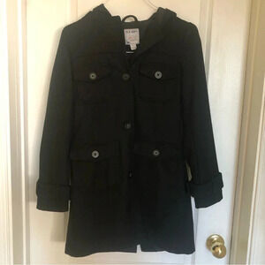 OLD NAVY PEA COAT Hooded Wool Black Jacket